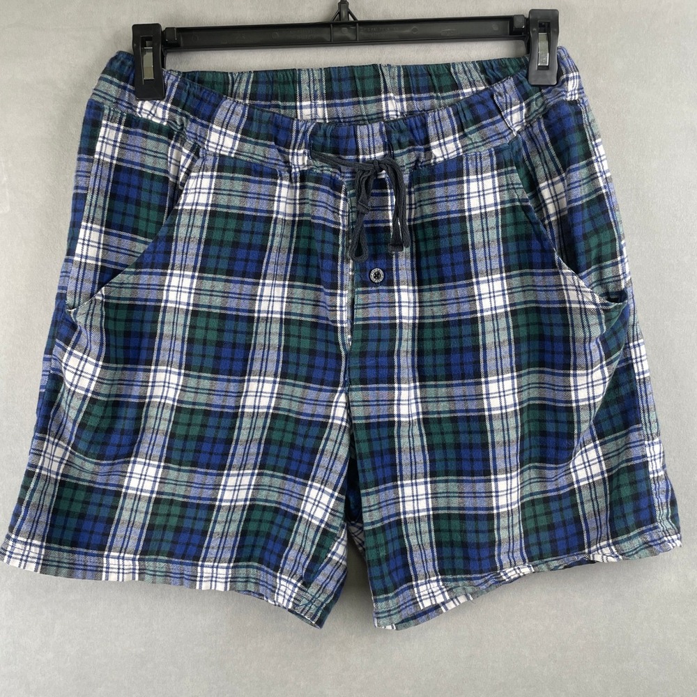 Pendleton Mens Flannel Sleep Shorts Blue Green Plaid Cozy Cotton Drawstring M